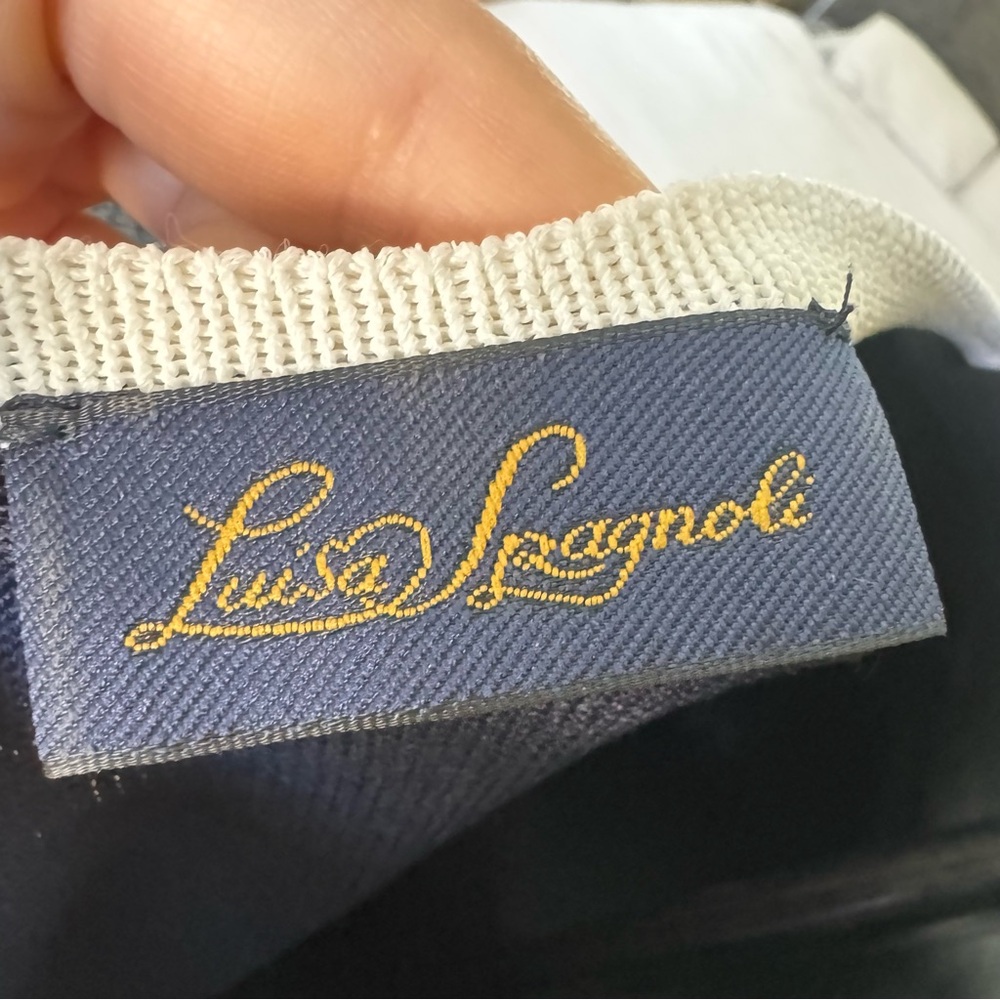 Luisa Spagnoli Navy Blue Knit Dress IT 44 US 8 Bow Trim Elegant Classic Luxury - Picture 5 of 11